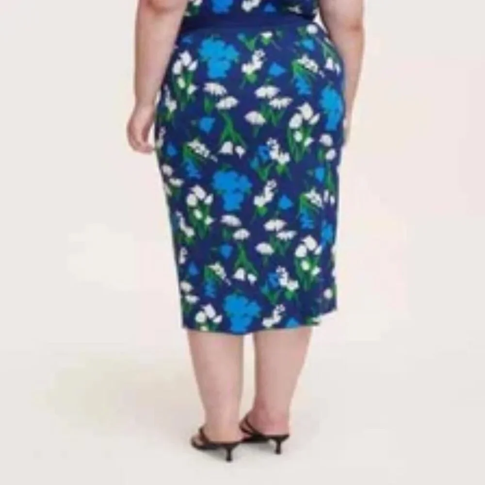 Kate Spade x Target Mixed Floral Sweater Knit‎ Midi Skirt Blue Green Size XXL